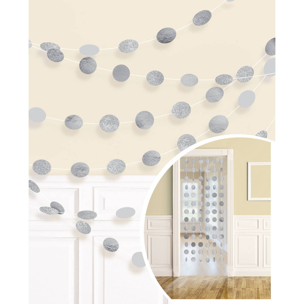Silver Round Glitter String Garlands, 6ct