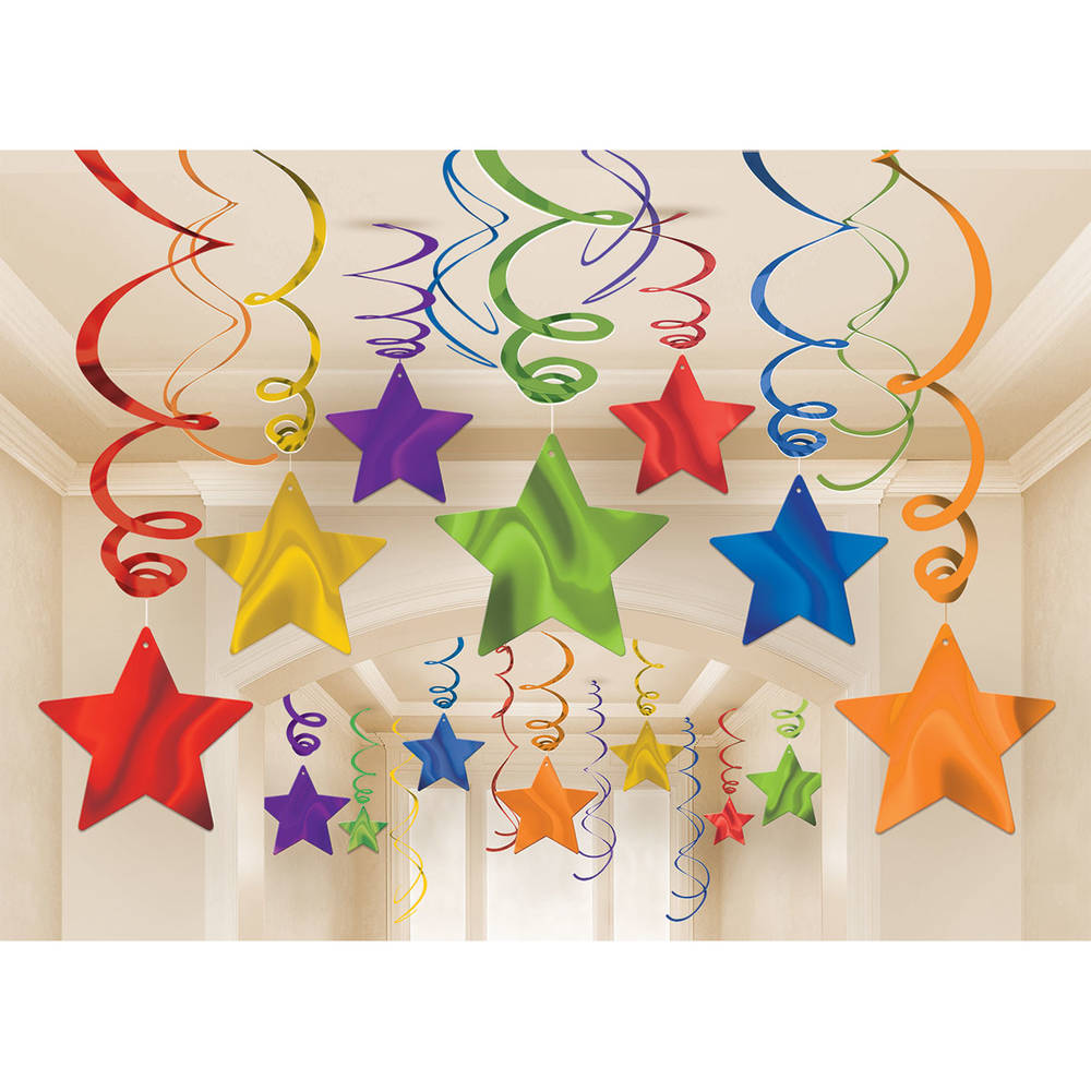Rainbow Shooting Stars Value Pack Hanging Swirls (30 ct)