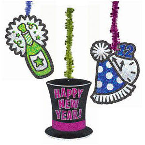 New Years Hanging Tinsel Decorations (3ct)