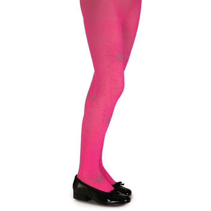 Pink Glitter Spider Tights Large