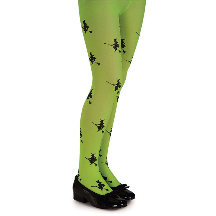 Lime Glitter Witch Tights Child Small