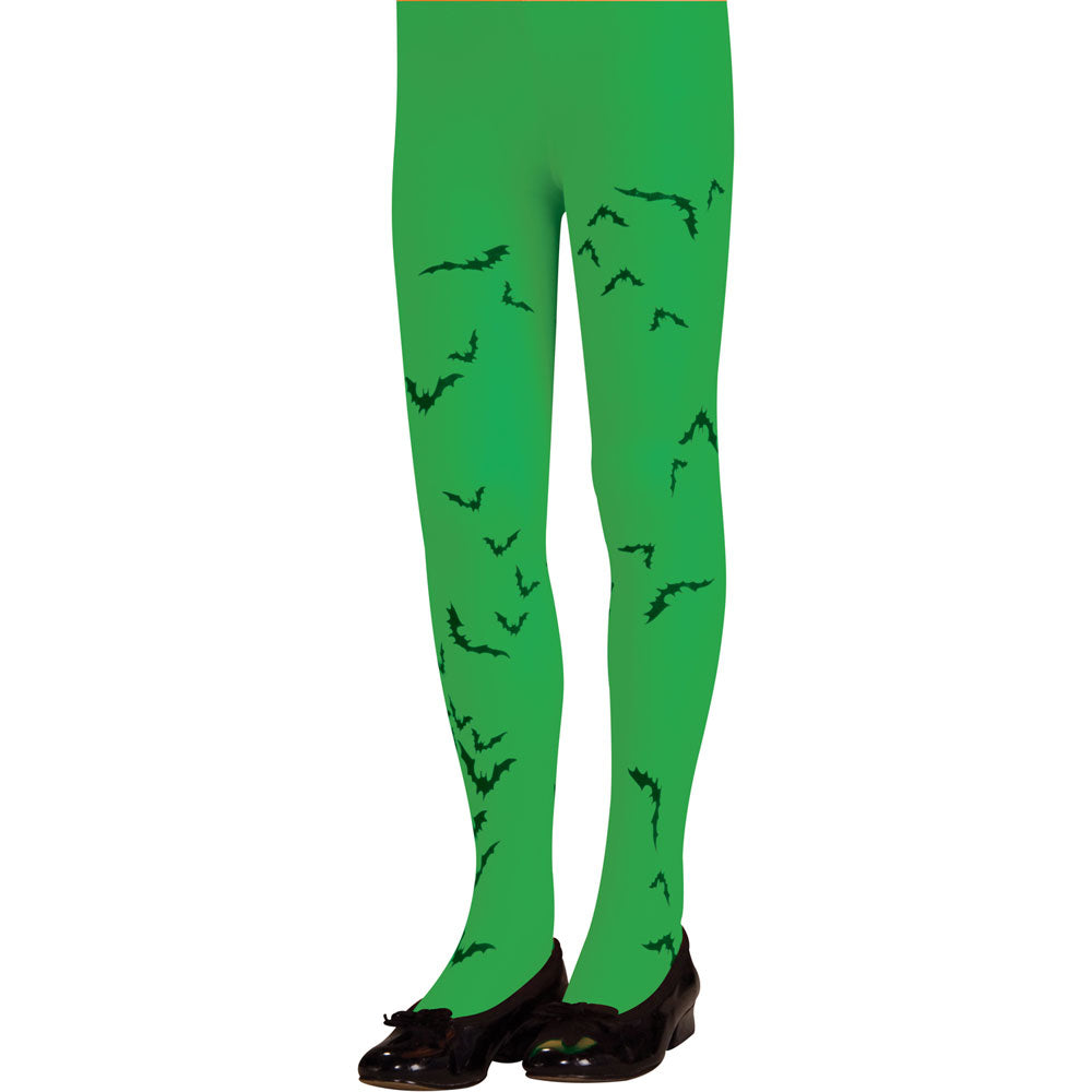 Lime Bat Print Tights Child Large