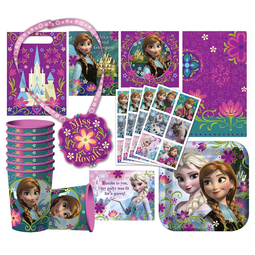 Deluxe Frozen Party Kit and Favors For 8 Guests Includes Guest of Honor Ribbon