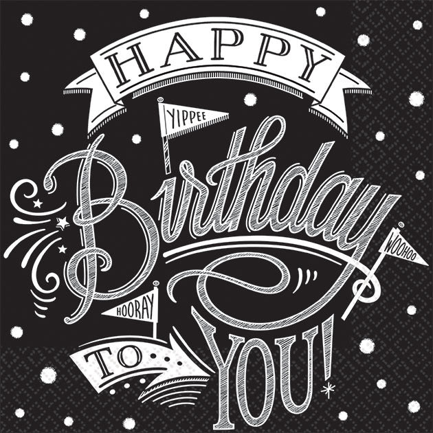 Hooray Birthday Black & White Beverage Napkins (36 ct)