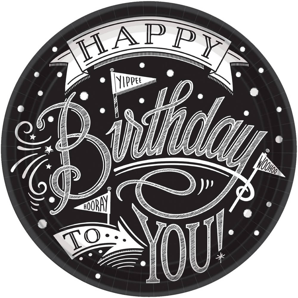 Hooray Birthday Black & White Banquet Plates (18 ct)