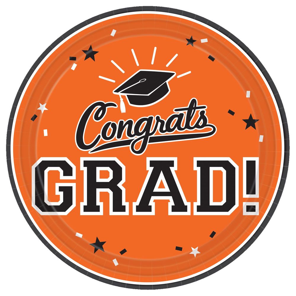 Congrats Grad Orange Peel 7" Round Plates, 18ct