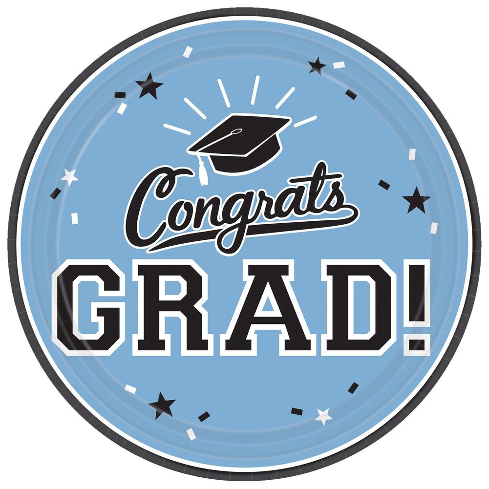Congrats Grad Powder Blue 7" Round Plates (18 ct)