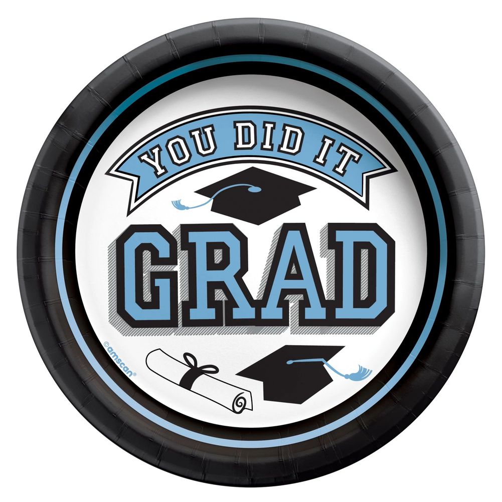 True To Your School Graduation 6.75" Round Plates Powder Blue (20ct)