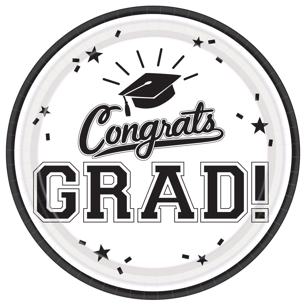 Congrats Grad White 9" Round Plates, 18ct