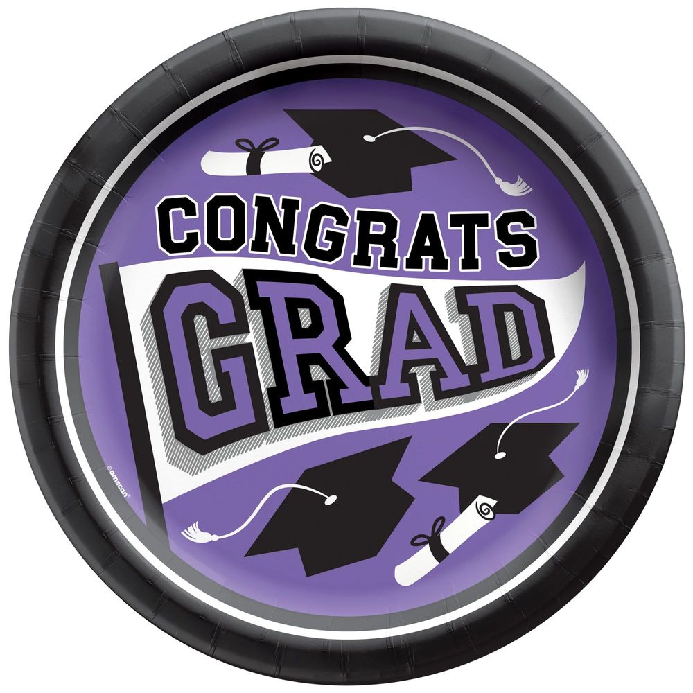 True To Your School Graduation Round 8.5" Plates Purple (20ct)