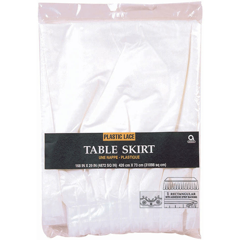 White Lace Plastic Round Tableskirt