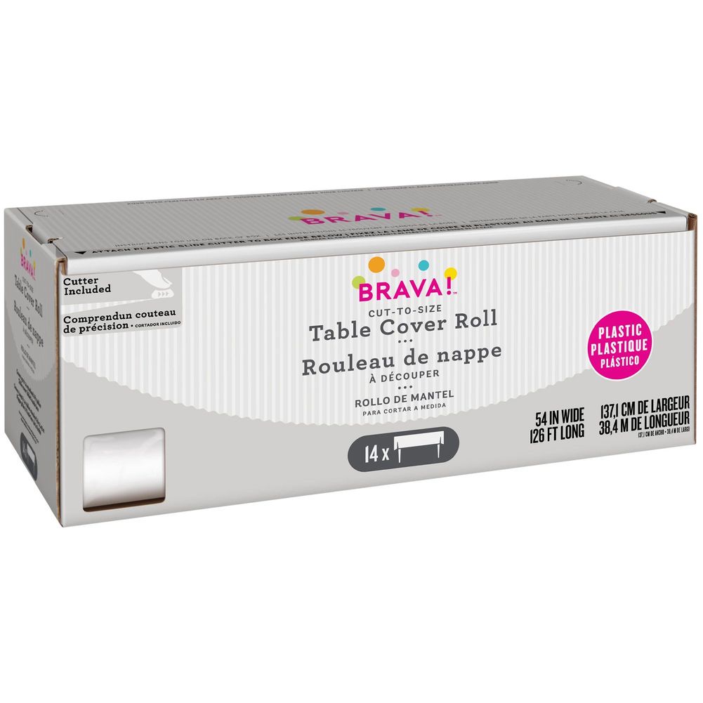 Frosty White Boxed Plastic Table Cover Roll with Slide Cutter, 54" x 126'