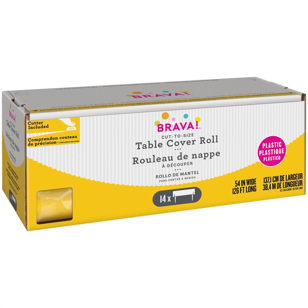 Yellow Sunshine Boxed Plastic Table Cover Roll with Slide Cutter, 54" x 126'