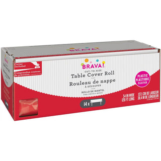 Apple Red Boxed Plastic Table Cover Roll with Slide Cutter, 54