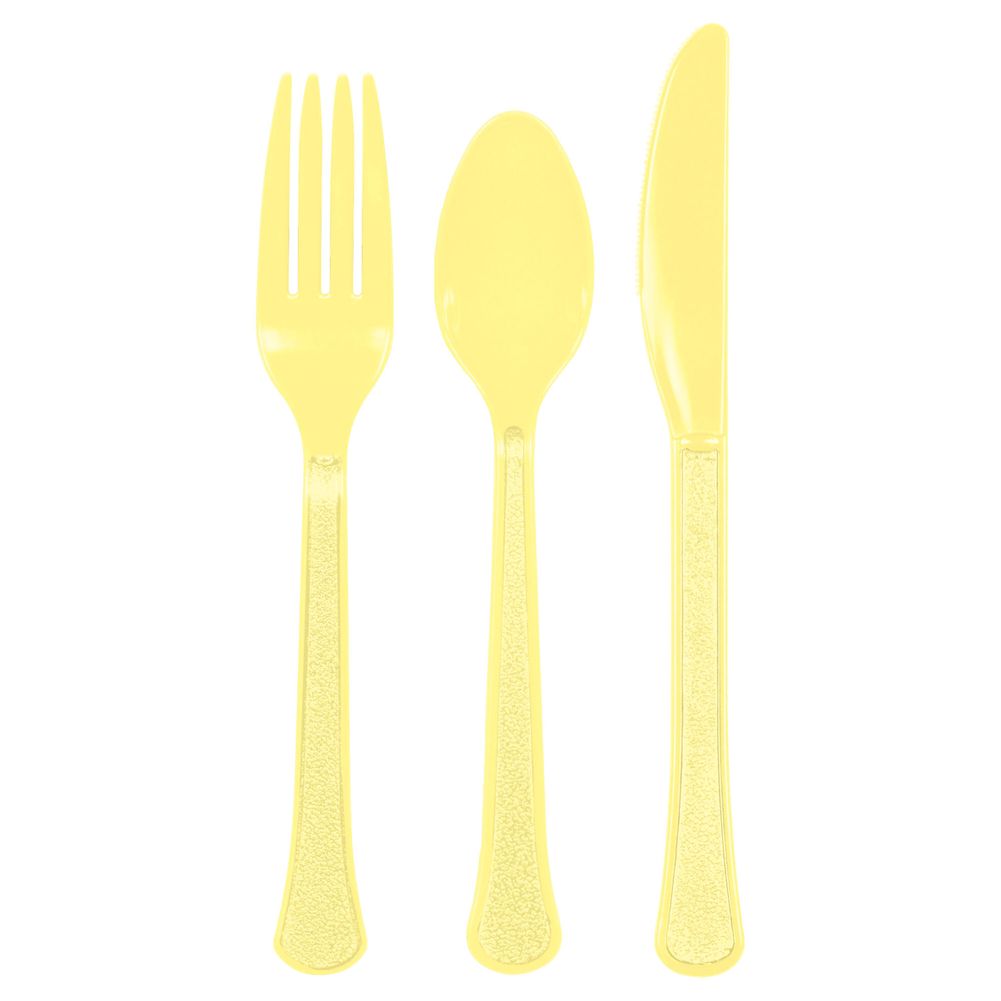 Light Yellow Heavy Weight Assorted Plastic Cutlery (24ct)