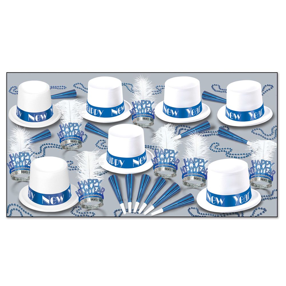 Arctic Blue New Years Eve Party Kit Assortment for 10