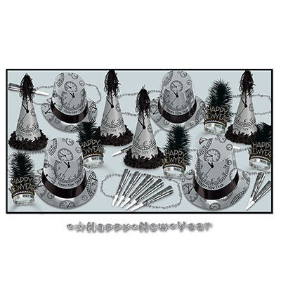 Silver Midnight New Years Eve Party Kit Assortment for 10