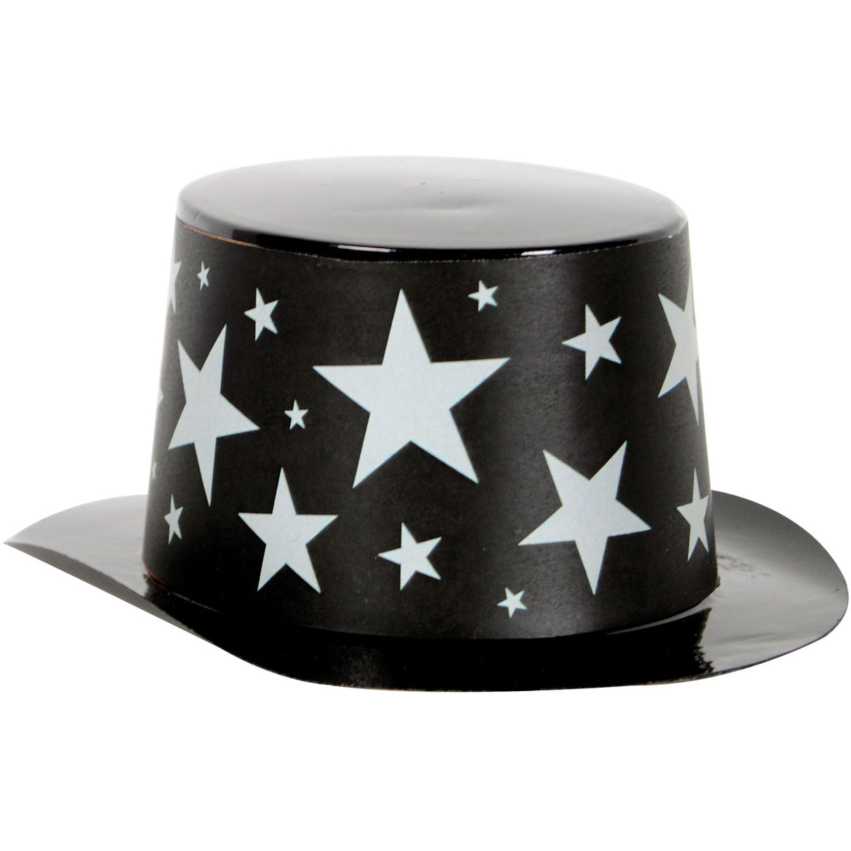 Miniature Black Plastic Top Hat w/Silver Stars