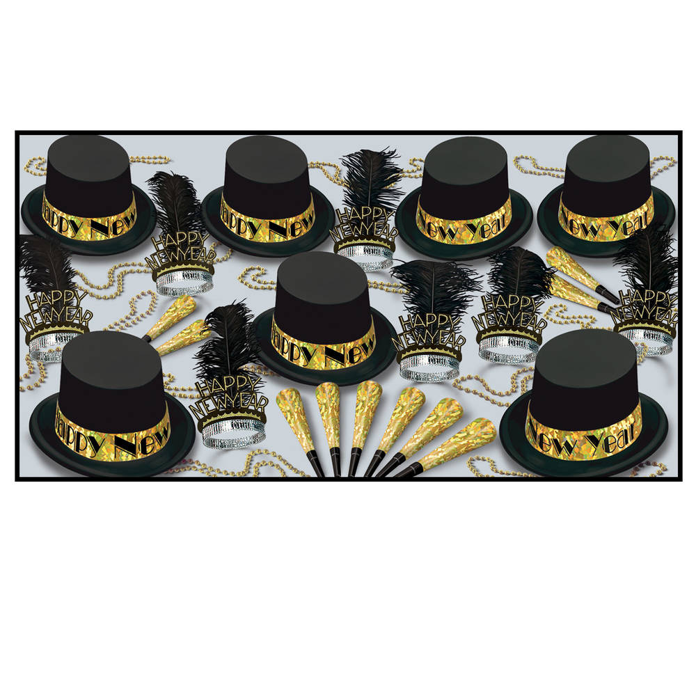 Gold Top Hat New Years Eve Party Kit Assortment for 10