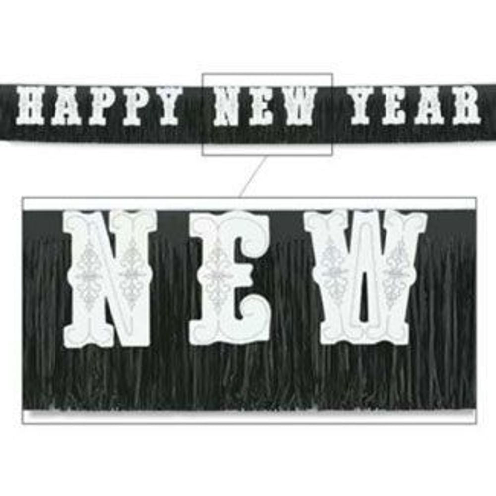 15' Black and White Happy New Year Banner