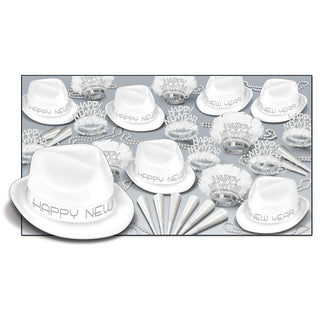 Chairman White & Silver New Years Eve Party Kit Assortment for 10