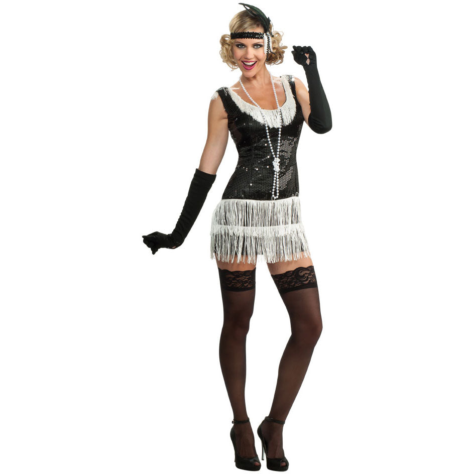 Black Sequin Flapper Costume Womens Large