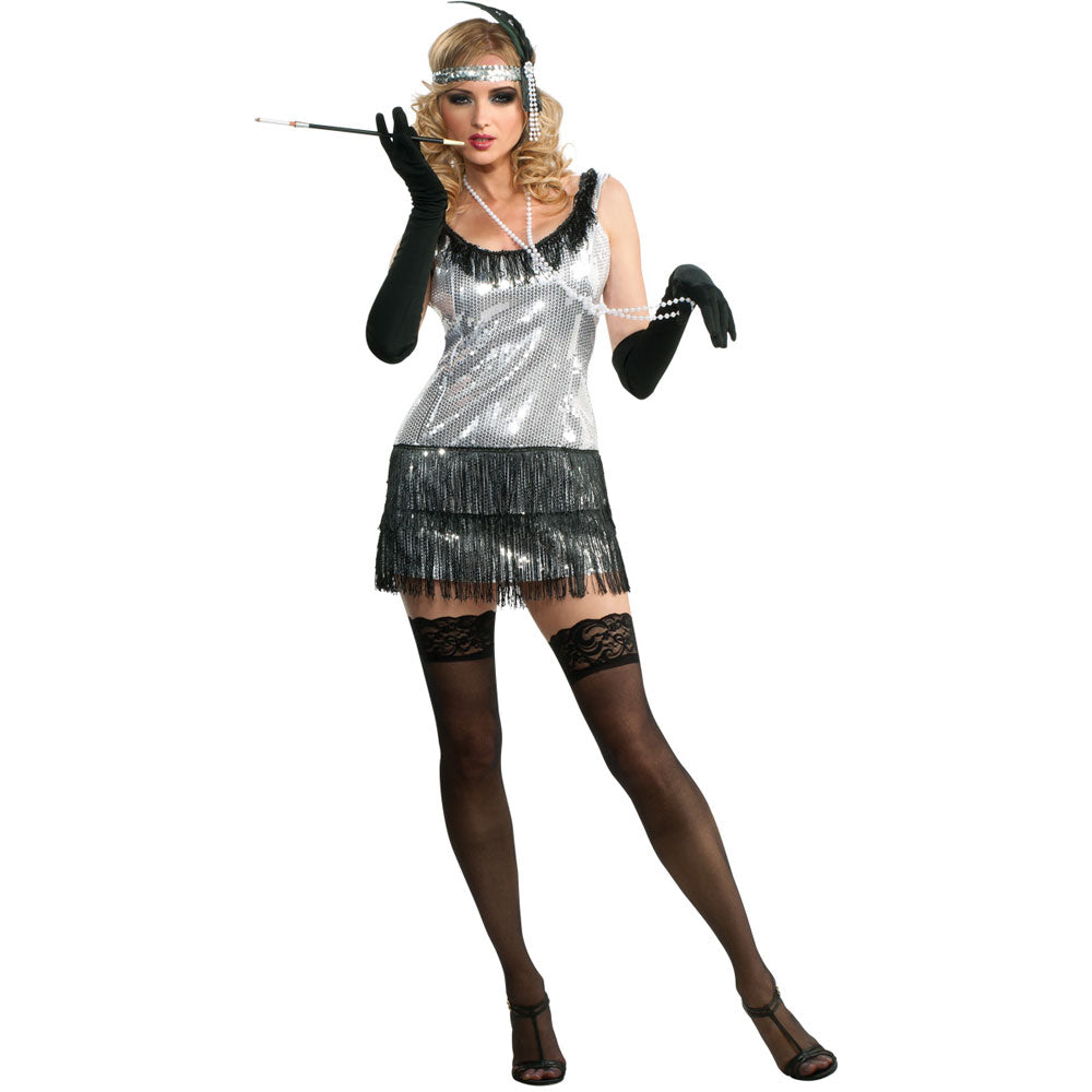 Silver Sequin Flapper Costume Womens Medium