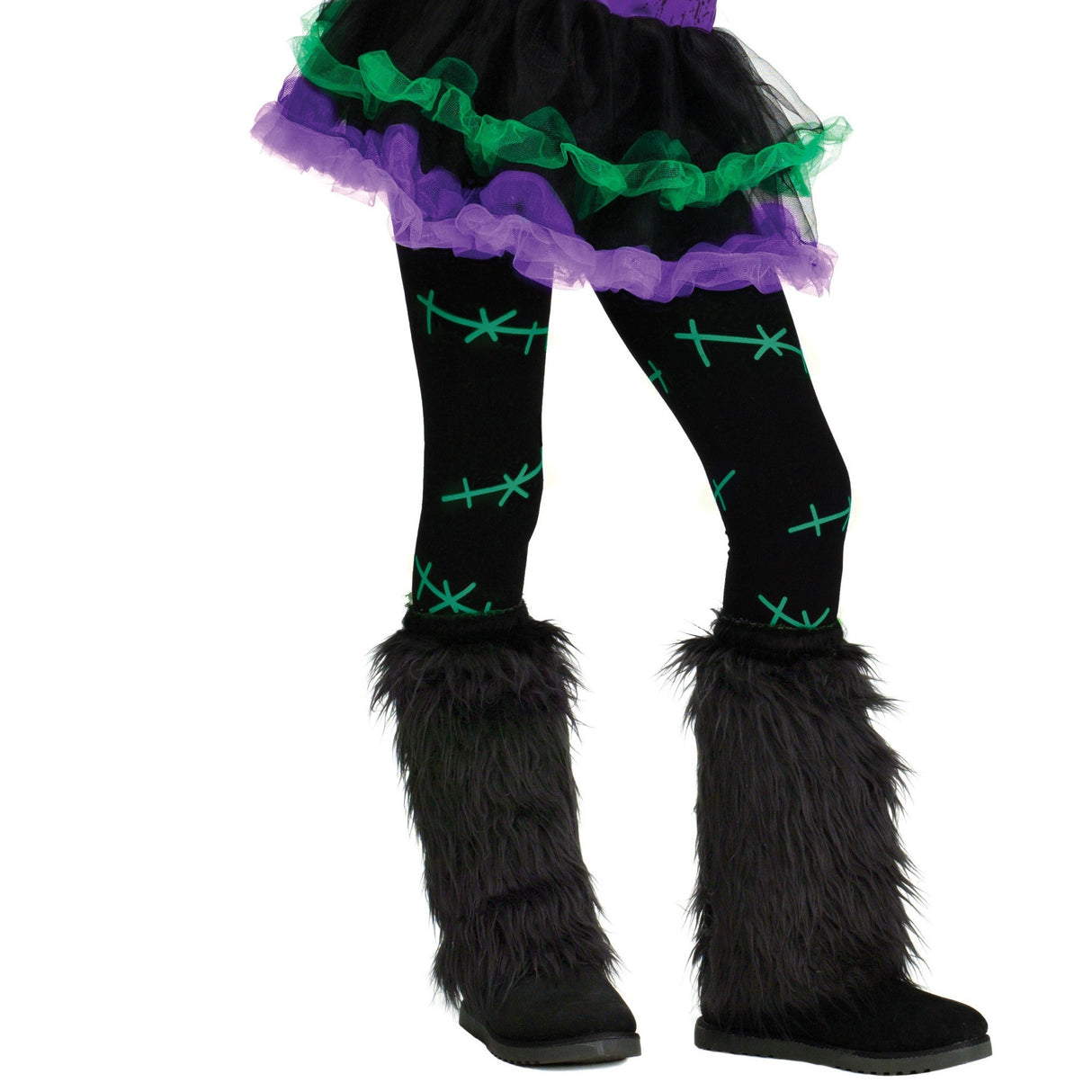 Girls Green Stitches Tights Large (8-14)