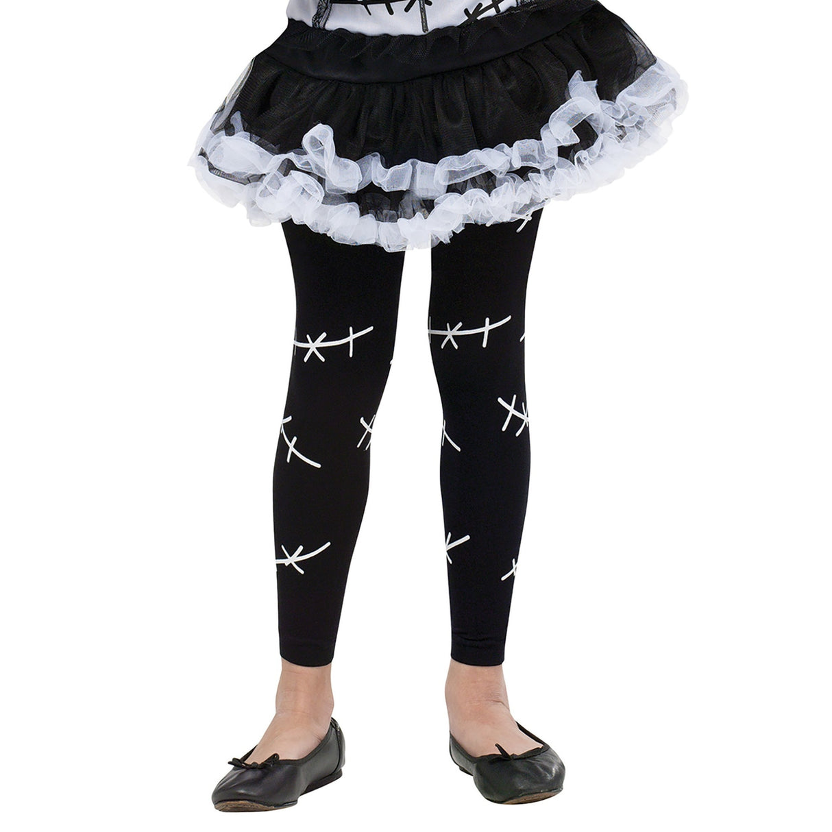 Girls Black Stitches Tights Large (8-14)