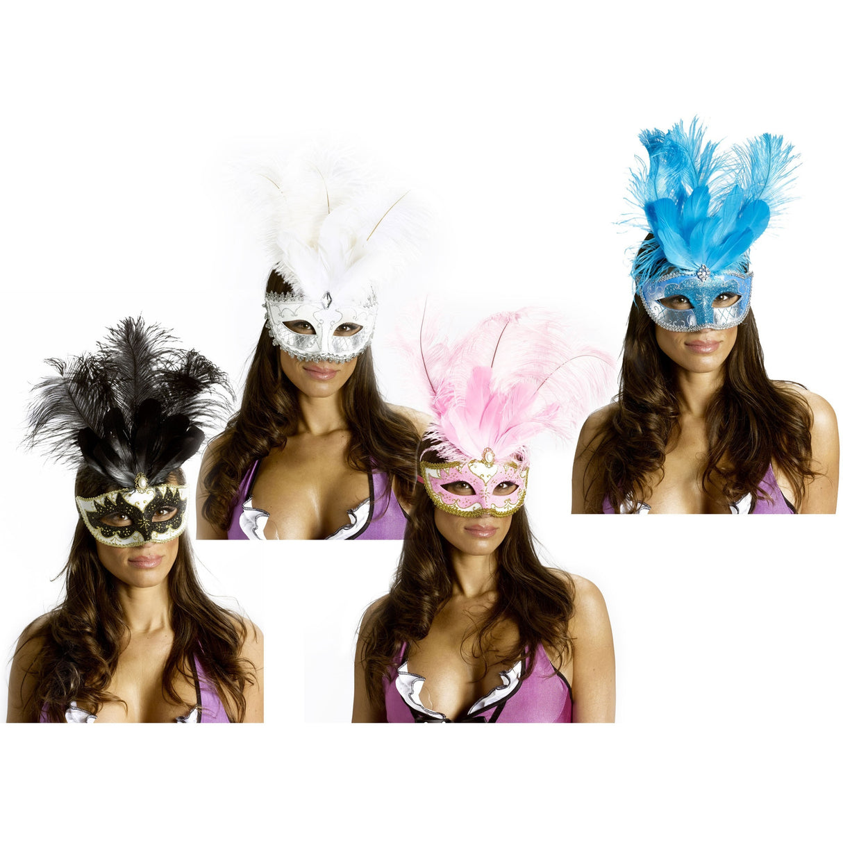 Deluxe Carnival Feather Masks - Purple