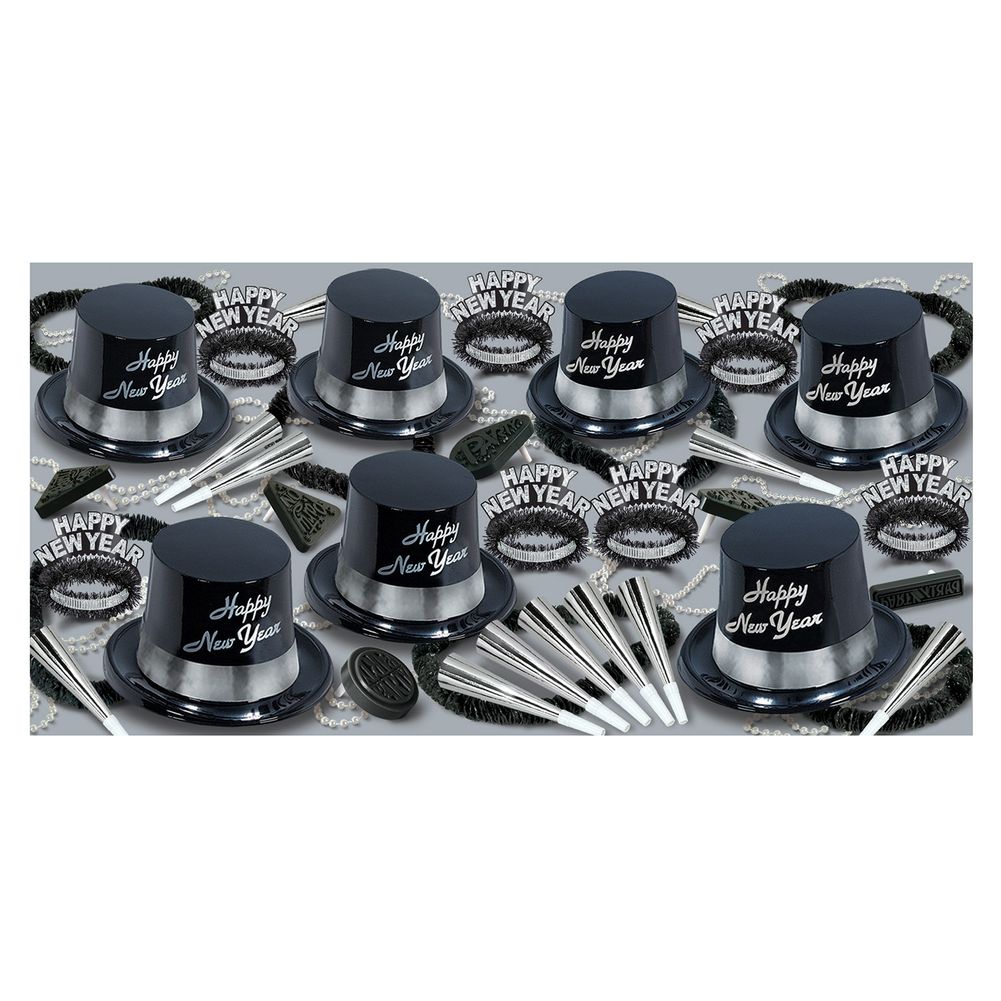 Ziggos Party Elegant Economy Black & Silver New Years Party Kit for 10