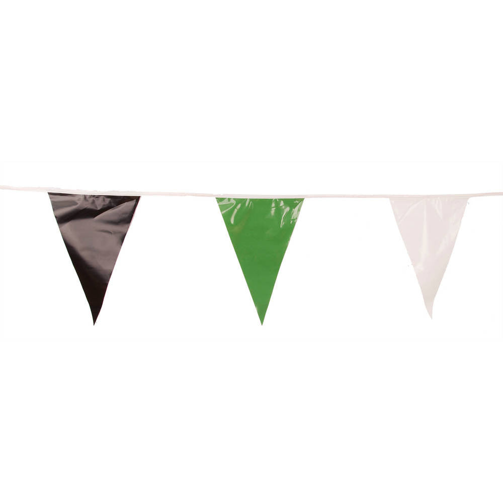 Black , White and Green Triangle Pennant Flag 100 Ft.