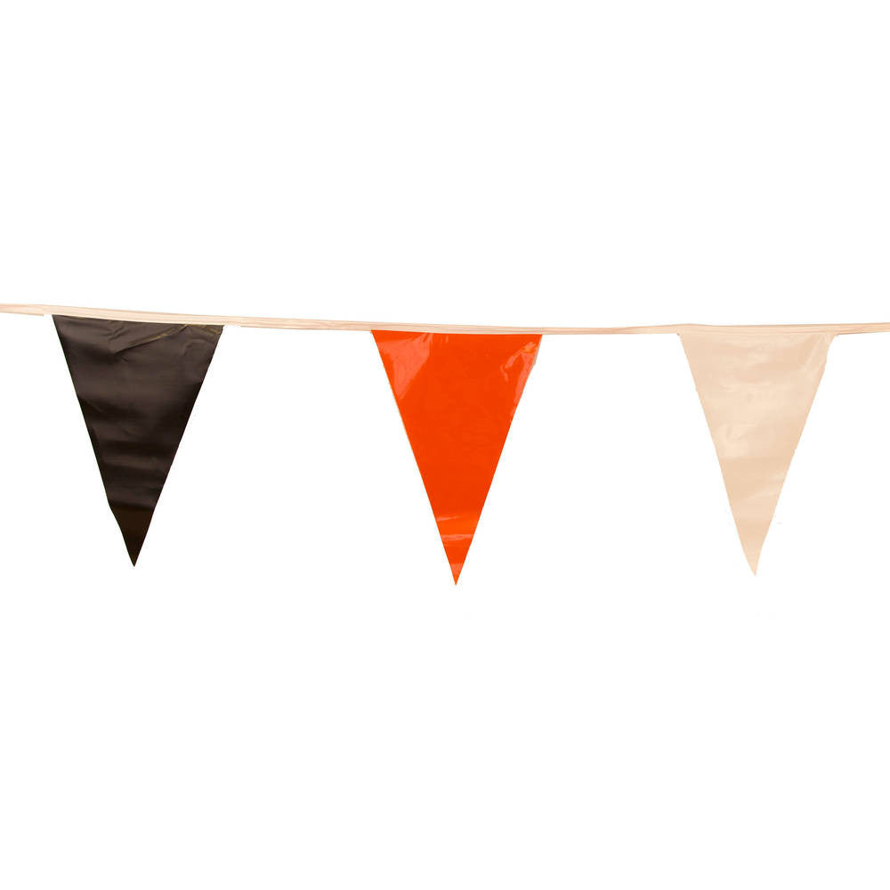 Black , White and Orange Triangle Pennant Flag 100 Ft.