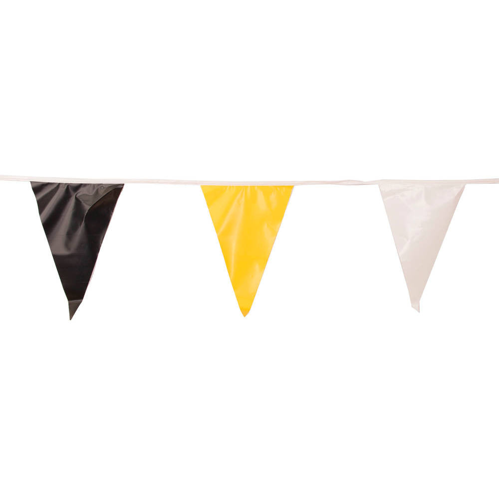 Black , White and Yellow Triangle Pennant Flag 100 Ft.