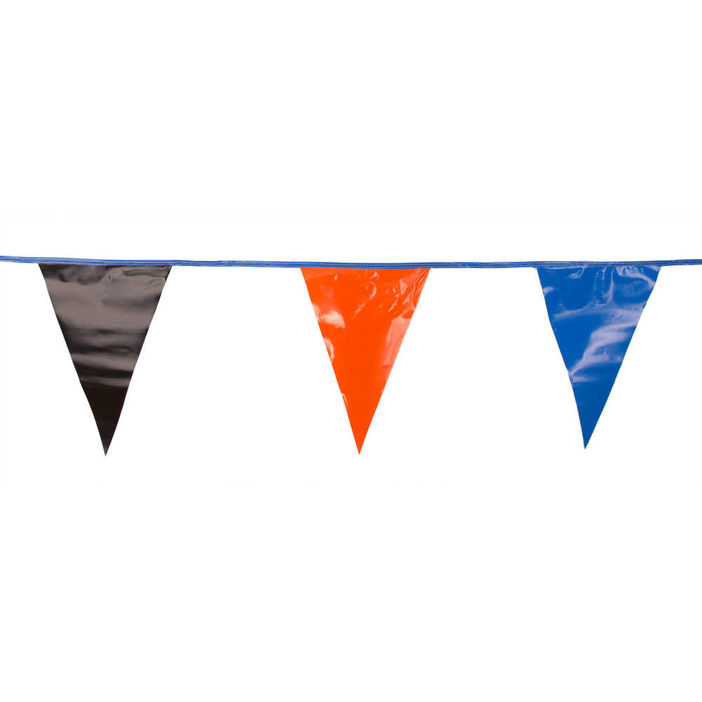 Black , Blue and Orange Triangle Pennant Flag 100 Ft.