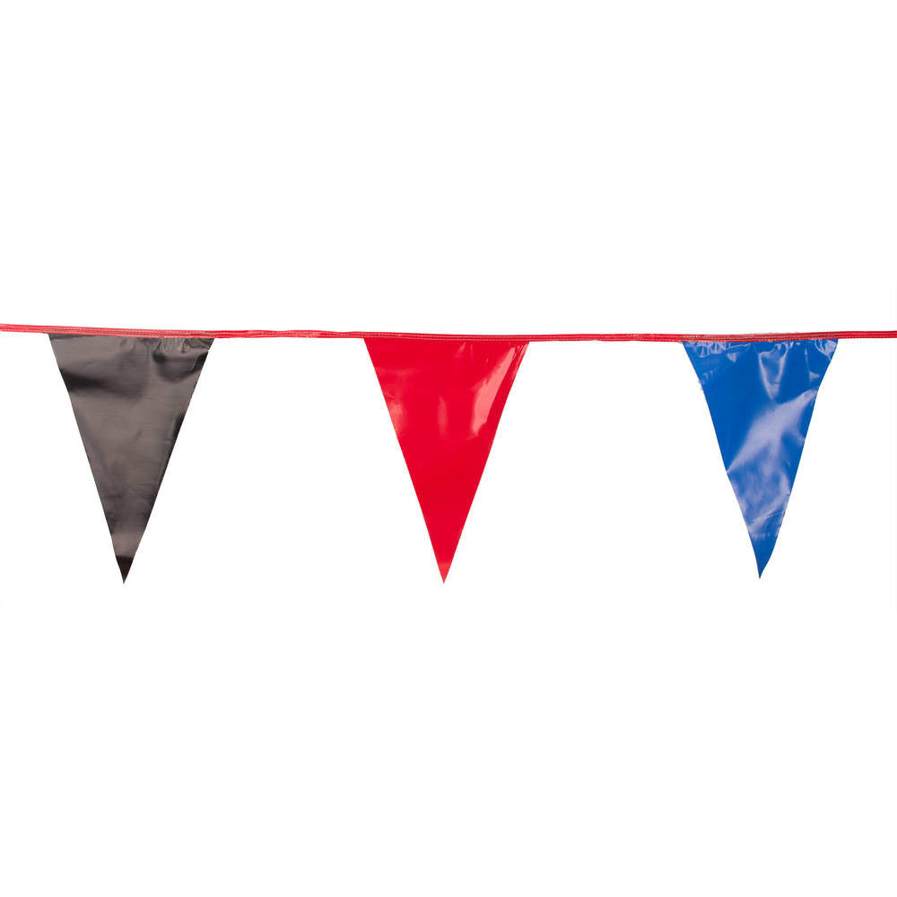 Black, Blue and Red Triangle Pennant Flag 100 Ft.