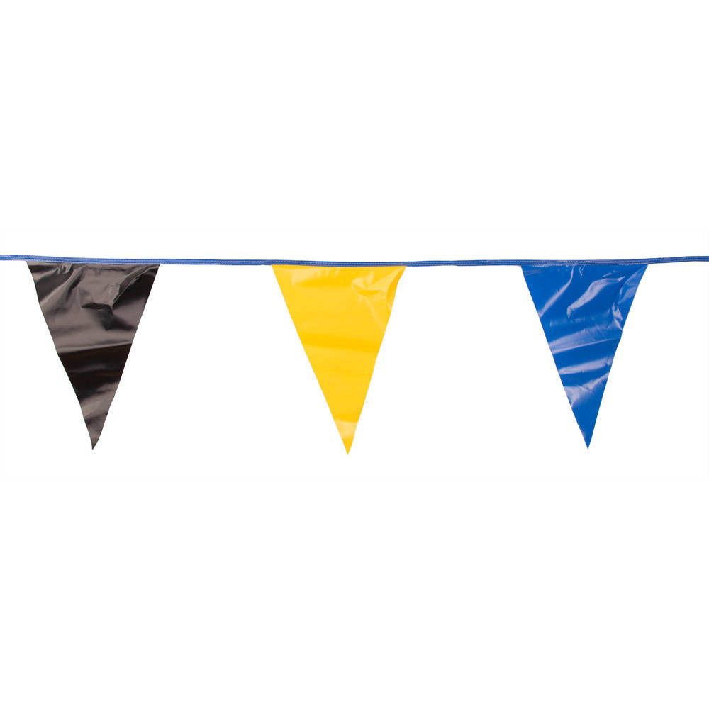 Black , Blue and Yellow Triangle Pennant Flag 100 Ft.