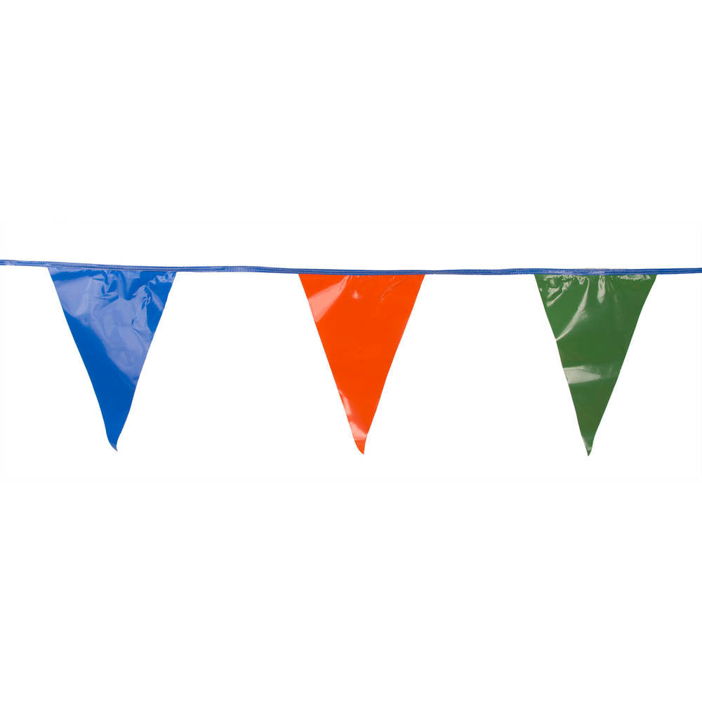 Blue, Green  and Orange Triangle Pennant Flag 100 Ft.