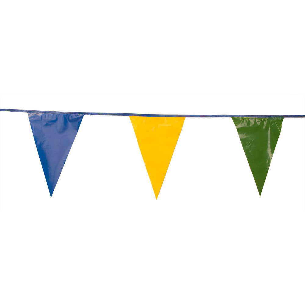 Blue, Green and Yellow Triangle Pennant Flag 100 Ft.