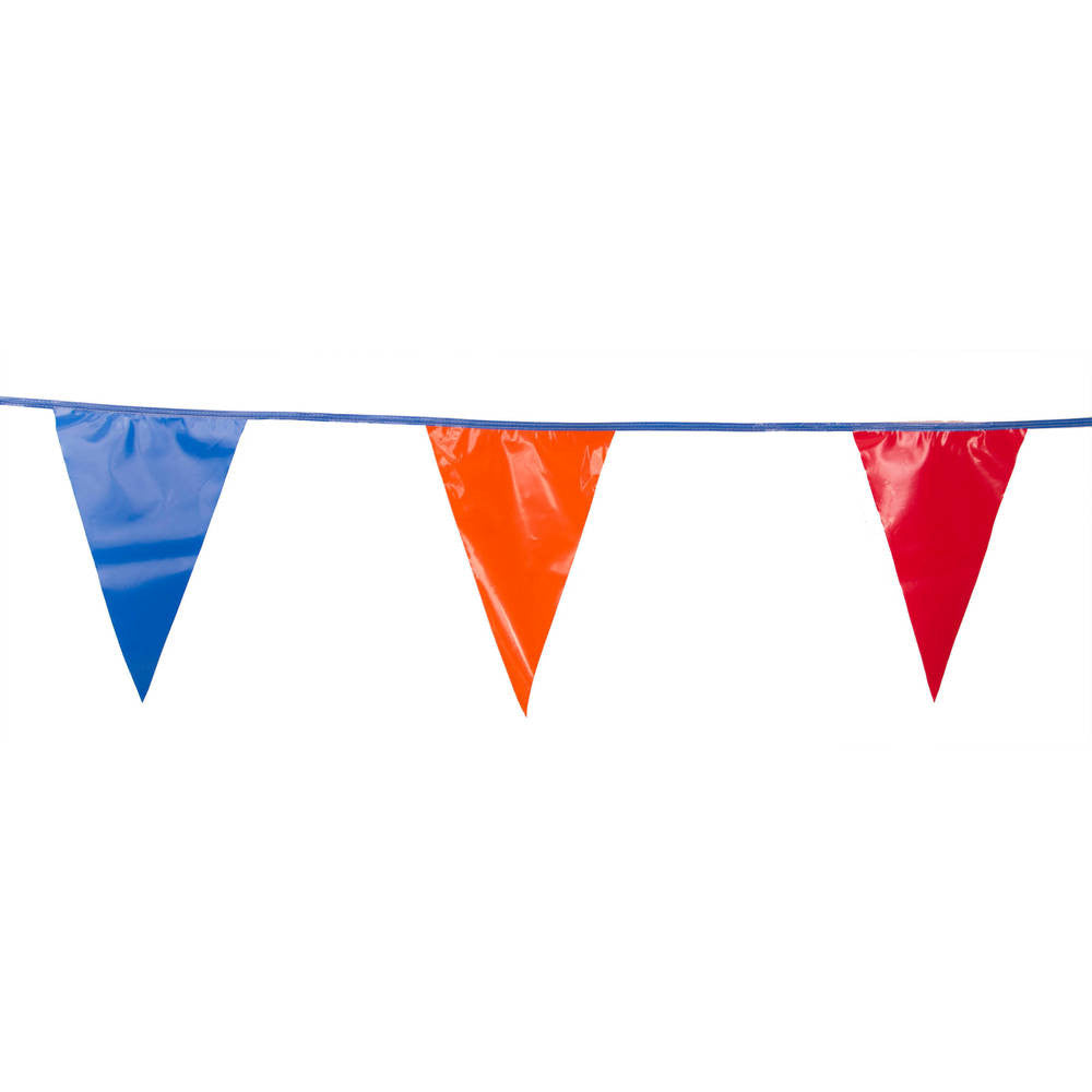 Blue, Orange and Red Triangle Pennant Flag 100 Ft.