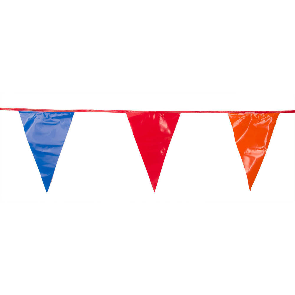 Blue, Red and Orange Triangle Pennant Flag 100 Ft.