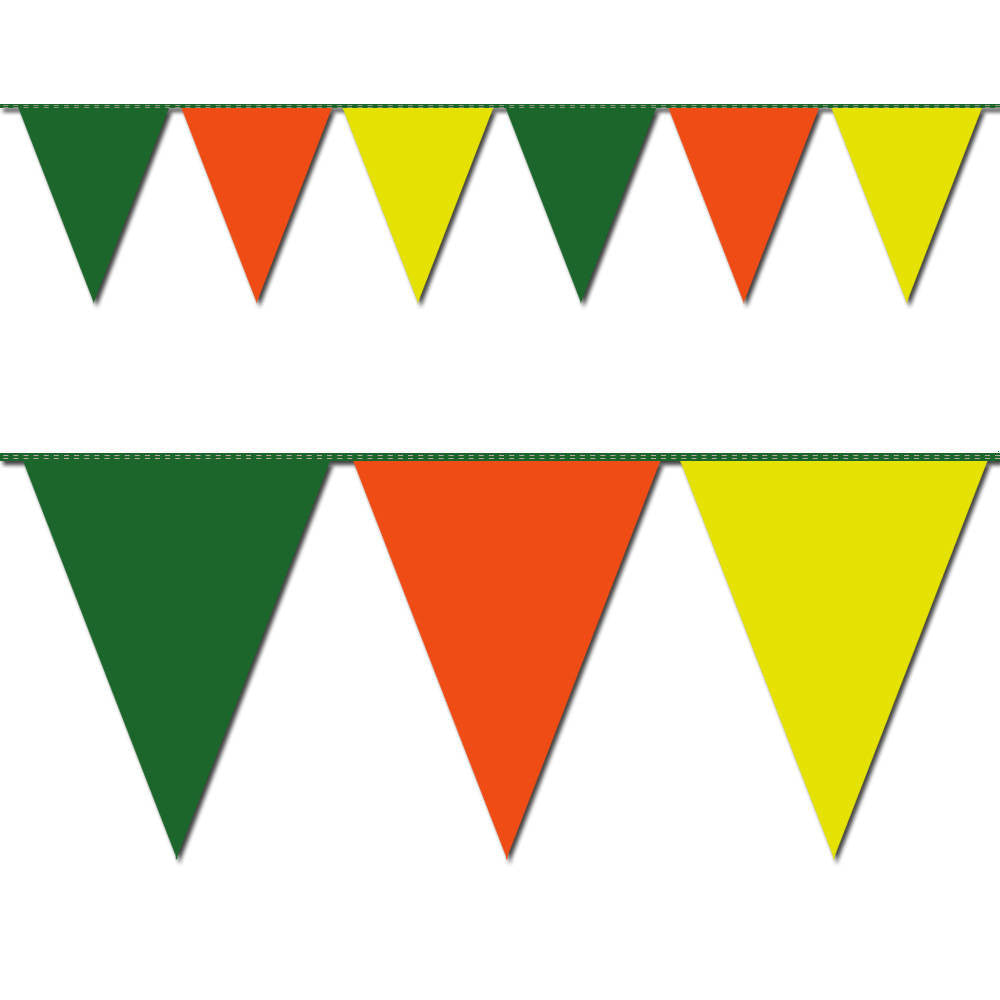 Green, Orange and Yellow Triangle Pennant Flag 100 Ft.