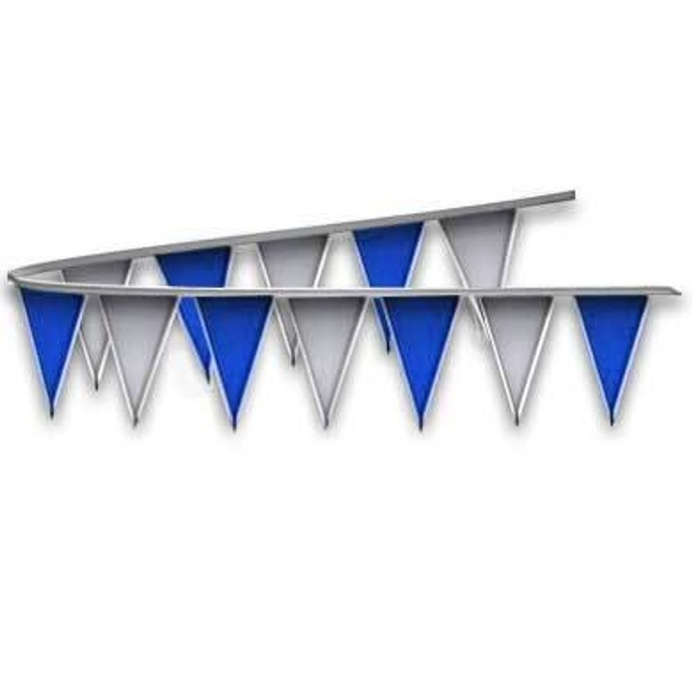 Blue and Silver Metallic Triangle Pennant Flags 50 Ft.