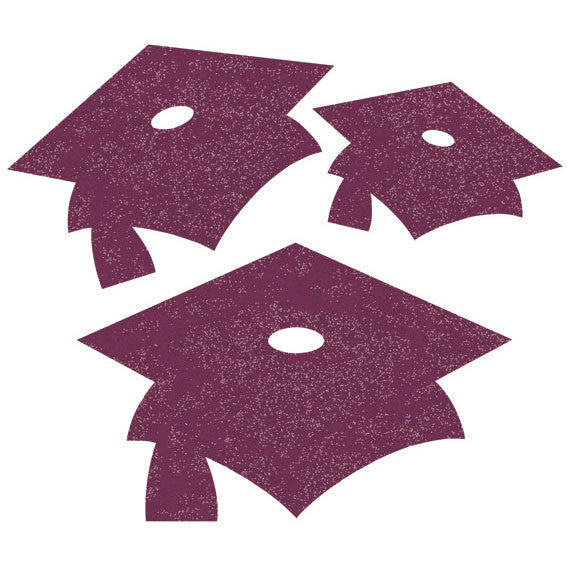 Burgundy Mini Grad Cap Cutouts (12 ct)