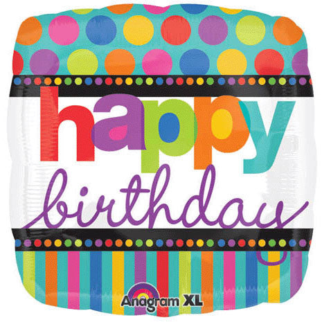 18" Happy Birthday Dots & Stripes