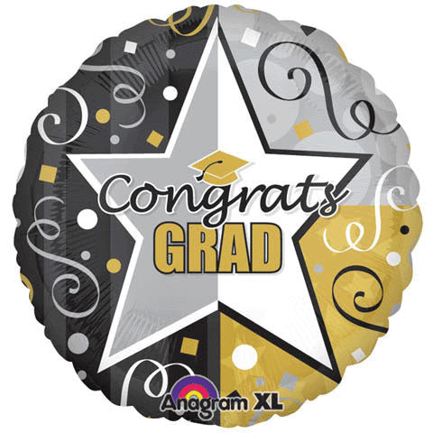 32" Congrats Grad Star Gold & Black