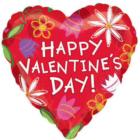 18" Valentine Sketch Flowers Foil Balloon