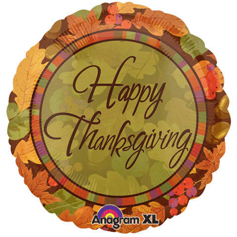 18" Happy Thanksgiving Leaves Foil Balloon