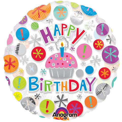 18" Birthday Cupcake Clearly Metallic