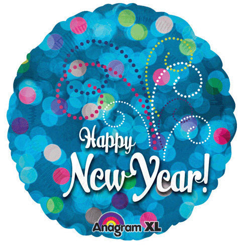18" New Year In Blue Lights Foil Balloon